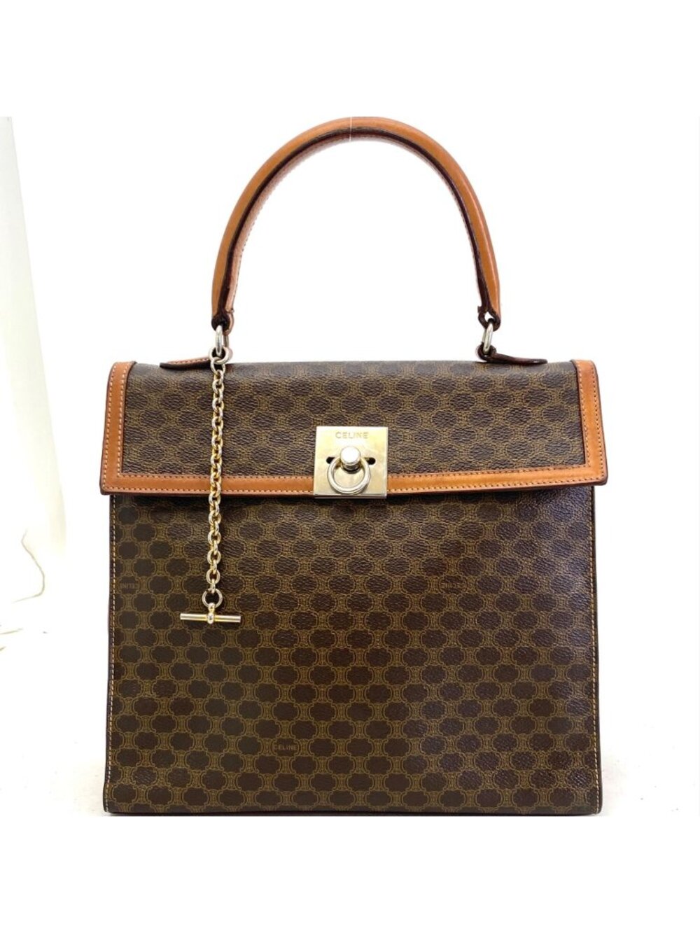 Celine Macadam Handbag Vintage Turnlock Brown